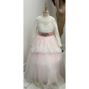 #151 Princess Flower Girl Dress For Wedding Applique Tulle Dress , Size 11/12